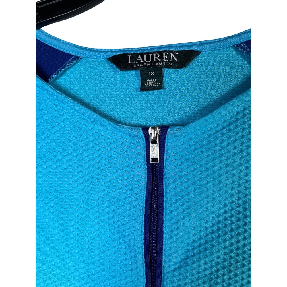Lauren Ralph Lauren Pullover Women 1X Blue Excellent Quarter Zip Colorblock Top
